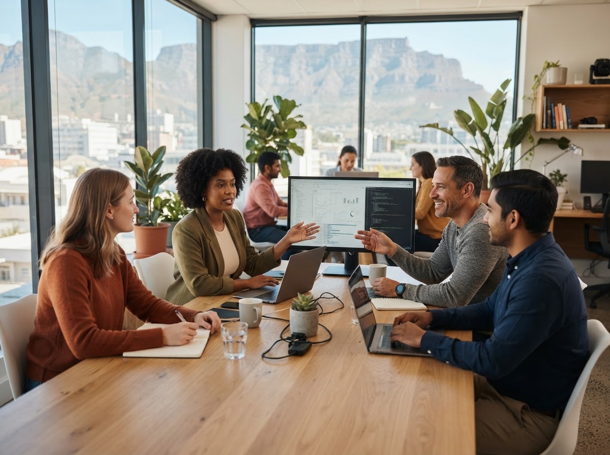 Polaris AI AI team reviewing investment data analysis in a calm office setting